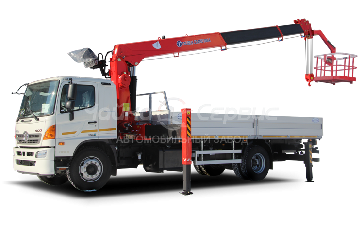 Кран-манипулятор HINO 500 GD с КМУ TAURUS 086A и сертифицированной люлькой