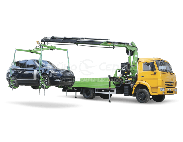 Эвакуатор КАМАЗ-4308 с прямой платформой, бортами Fuhrmann и КМУ Чайка NR818T 5S