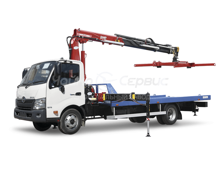 Эвакуатор HINO-300 (730) с прямой платформой и КМУ Чайка NR811T-2S