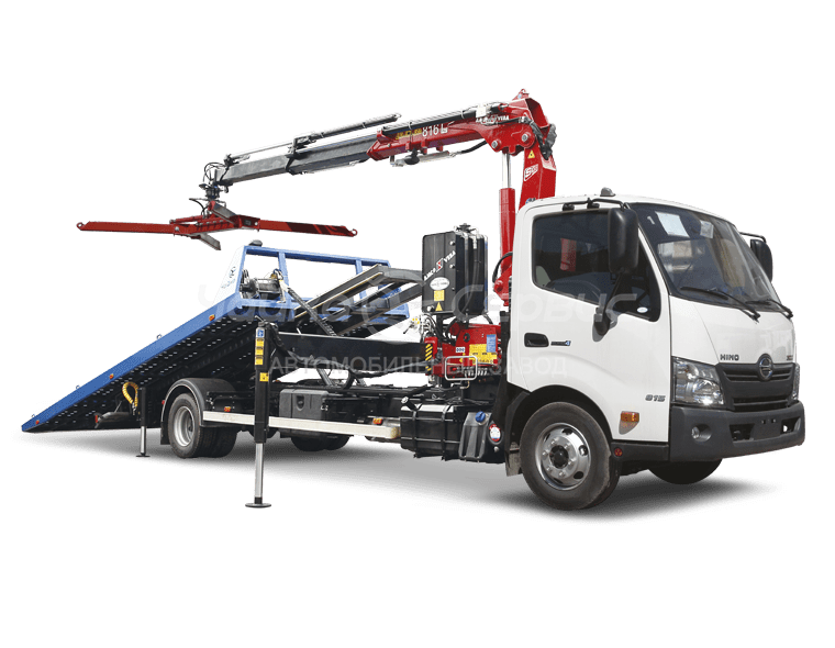 Эвакуатор HINO-300 (730) со сдвижной платформой и КМУ Чайка NR811T-2S