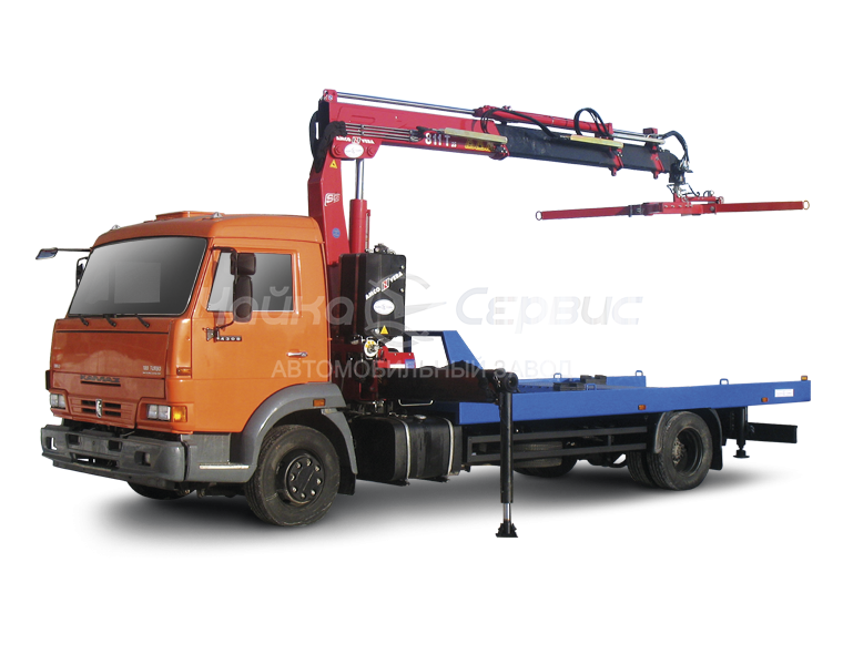 Эвакуатор КАМАЗ-4308 с прямой платформой и КМУ Чайка NR816T 2S