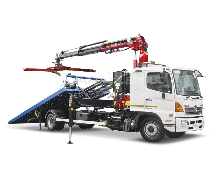 Эвакуатор HINO-500 M2 со сдвижной платформой и КМУ Чайка NR816T 2S