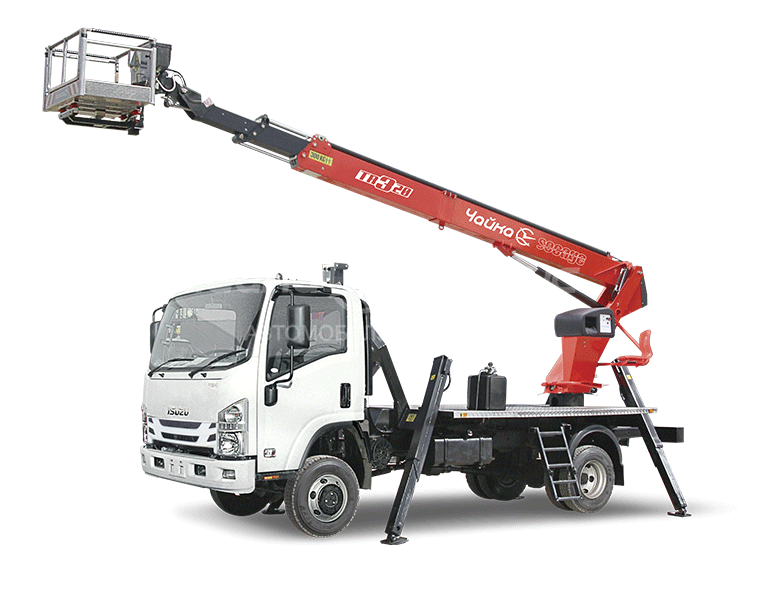 Автогидроподъёмник телескопический (стрела над кабиной) ISUZU ELF 7.5 (NPR75) c АГП Чайка TR315/318/320
