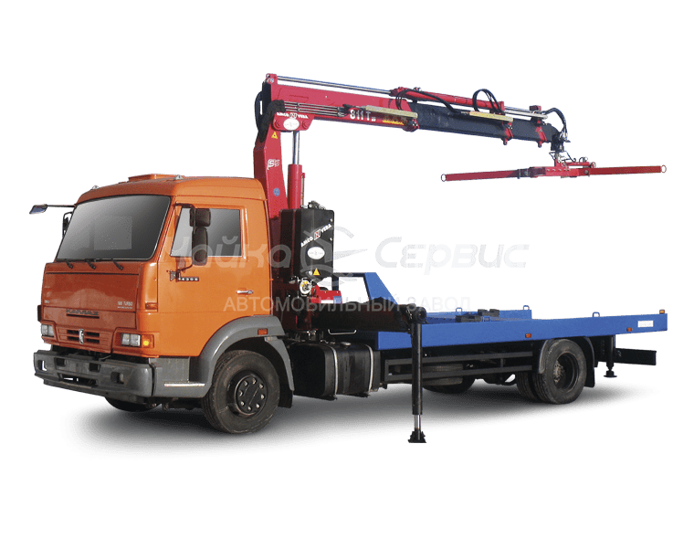 Эвакуатор КАМАЗ-4308 с прямой платформой и КМУ Чайка NR816T 2S