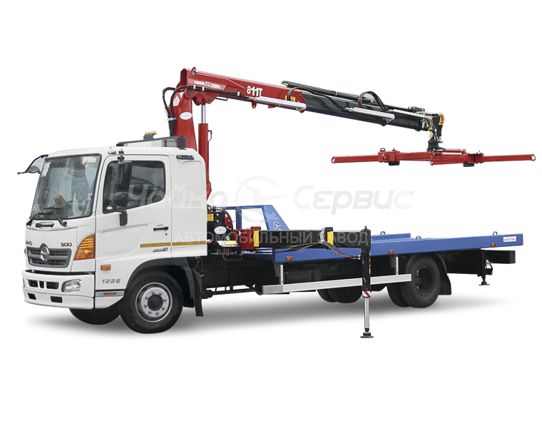 Эвакуатор HINO-500 M2 с прямой платформой и КМУ Чайка NR816T 2S