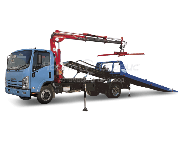 Эвакуатор ISUZU NPR75LL с краном-манипулятором и сдвижной платформой