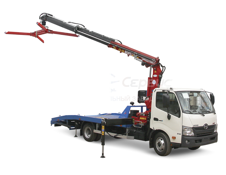 Эвакуатор HINO-300 (730) с ломаной платформой и КМУ Чайка NR811T-2S
