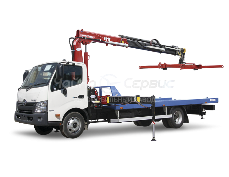 Эвакуатор HINO-300 (730) с прямой платформой и КМУ Чайка NR811T-2S