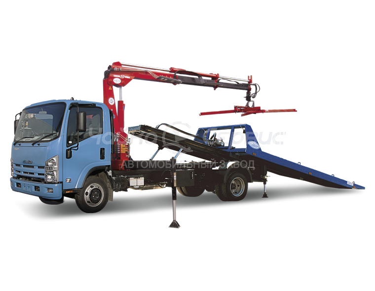 Эвакуатор ISUZU NPR75LL с краном-манипулятором и сдвижной платформой