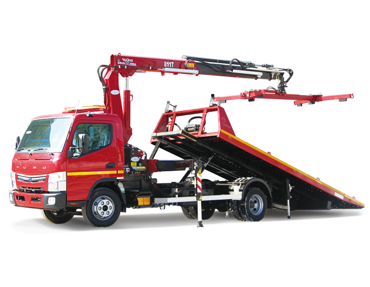 Эвакуатор FUSO FE85D со сдвижной платформой и КМУ NR811T 2S