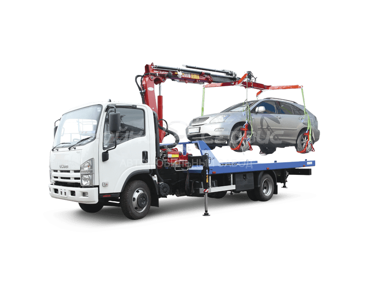 Эвакуатор ISUZU NPR75LK с краном-манипулятором и прямой платформой