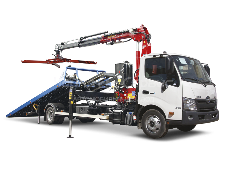Эвакуатор HINO-300 (730) со сдвижной платформой и КМУ Чайка NR811T-2S